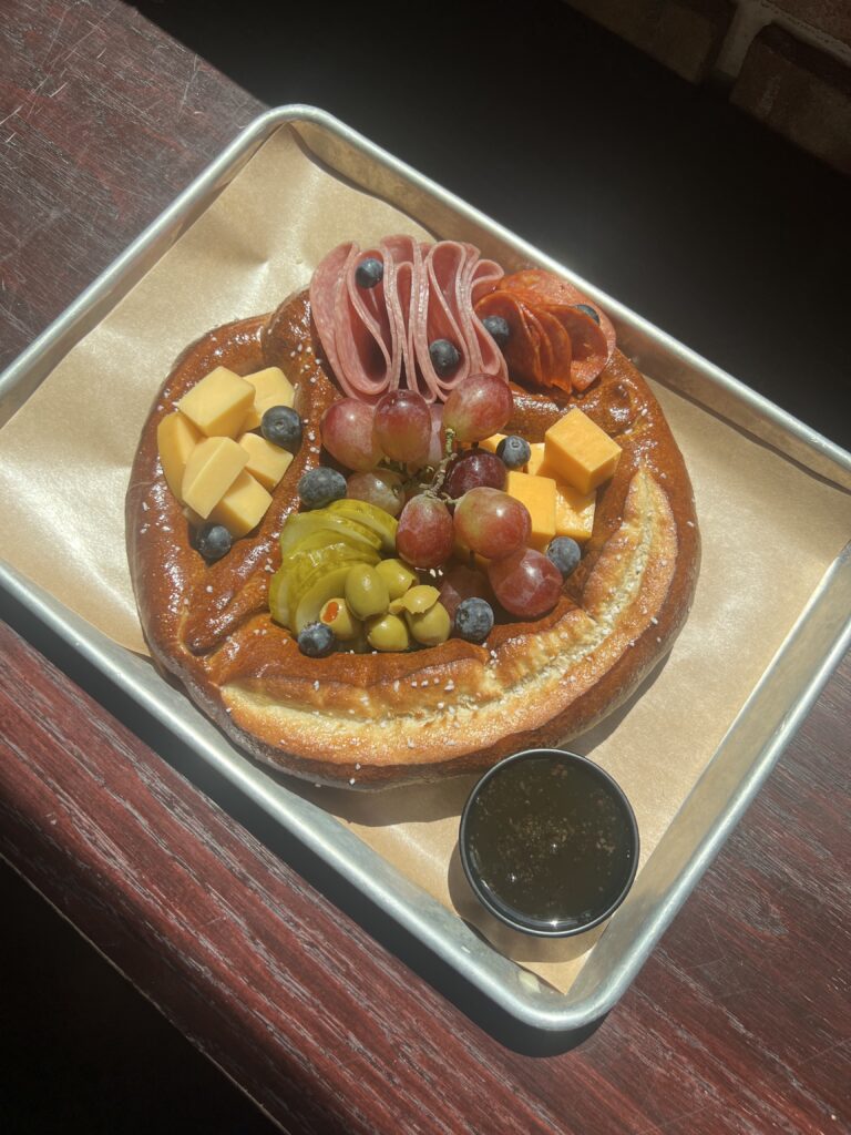 Loaded Bavarian Pretzel with meats and cheeses at Grove City Brewing Company new menu 2026