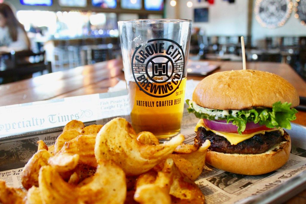Burgers and Beer on a table