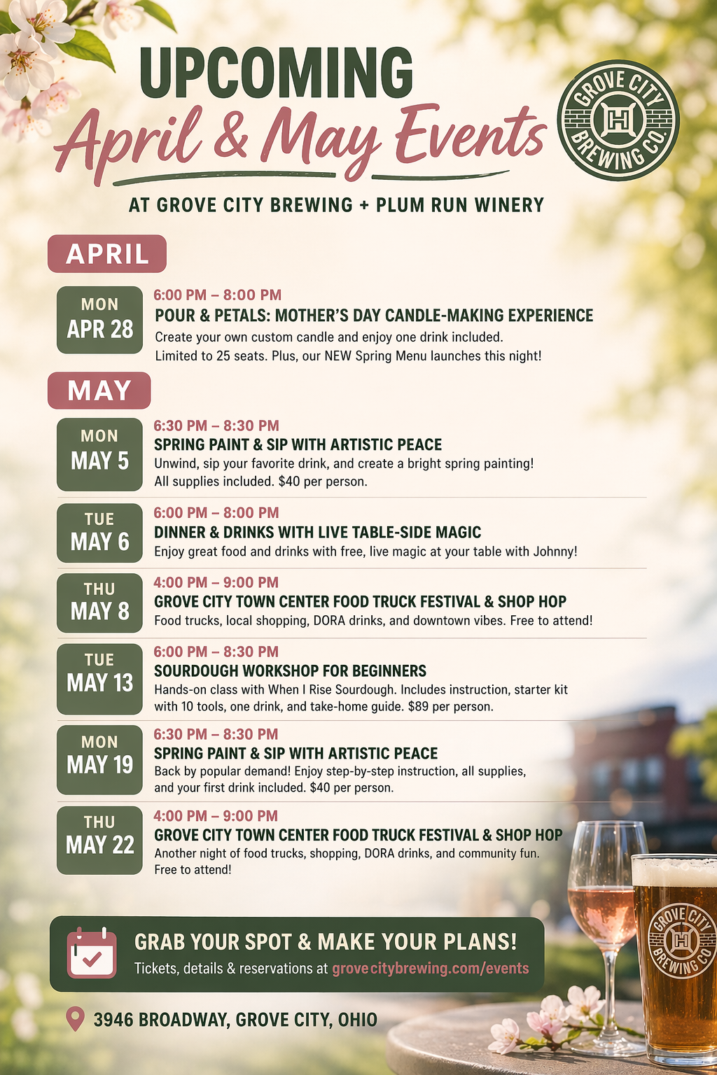 🌸 Best April & May Events in Grove City, Ohio (Workshops, Date Nights & Downtown Experiences)